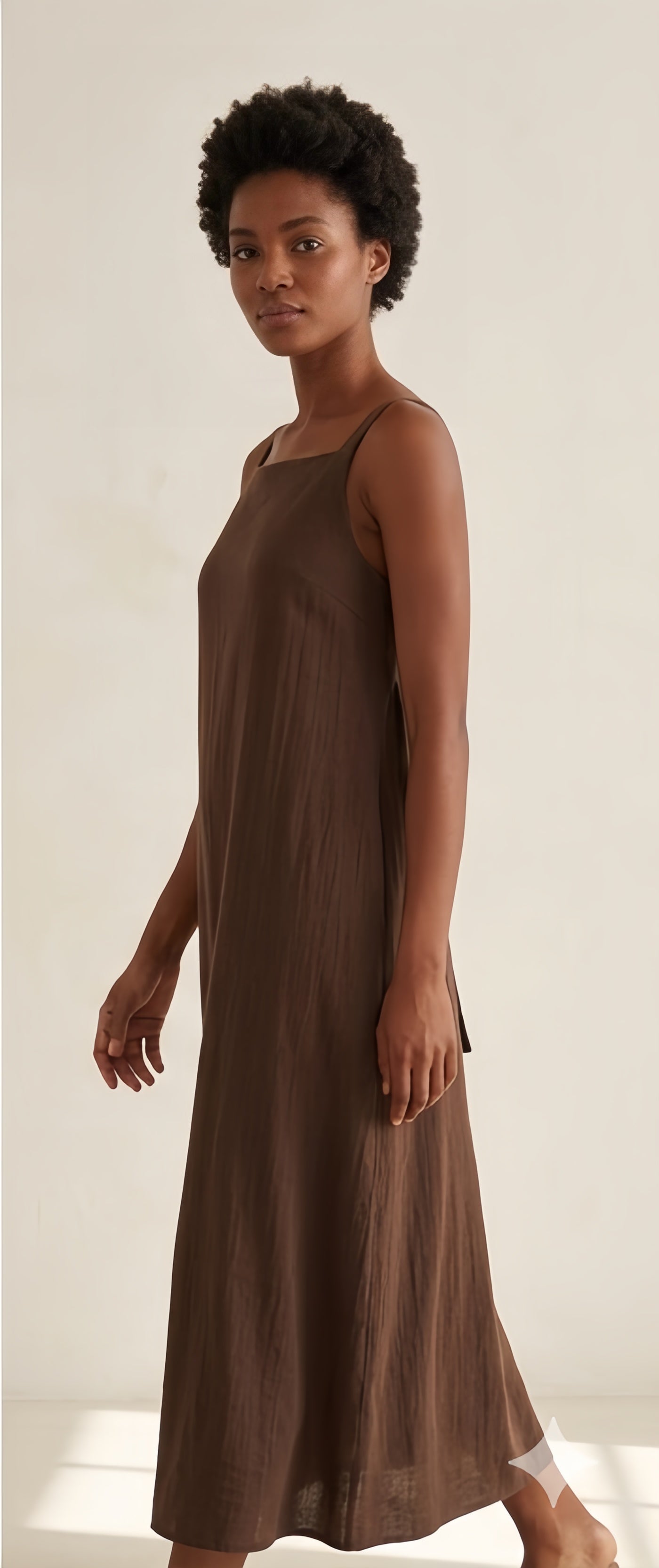 Elegant Tie-Back Cotton Linen Maxi Dress – Espresso
