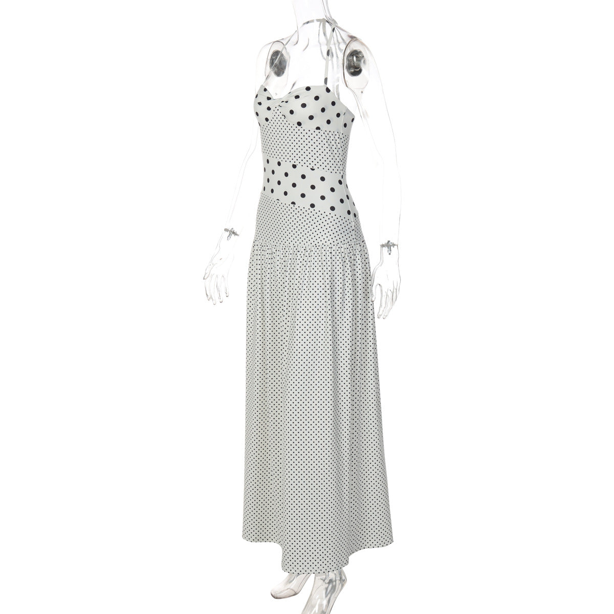 Polka Dot Patchwork Maxi Dress - Retro Halter Vacation Long Dress (Wholesale)