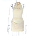 Halter Cowl Neck Ruched Bodycon Mini Dress with Backless Tie - Wholesale & Low MOQ