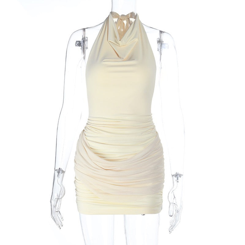 Halter Cowl Neck Ruched Bodycon Mini Dress with Backless Tie - Wholesale & Low MOQ