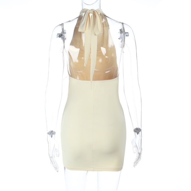 Halter Cowl Neck Ruched Bodycon Mini Dress with Backless Tie - Wholesale & Low MOQ