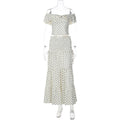 French Retro Polka Dot 2-Piece Set - Ruffle Off-Shoulder Top & Tiered Maxi Skirt (Wholesale)