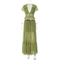 Sage Green Chiffon 2-Piece Set - Lace Patchwork Crop Top & Maxi Skirt (Wholesale)