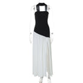 Monochrome Asymmetric Maxi Dress - Black and White High Slit Dress with Scarf (Wholesale)