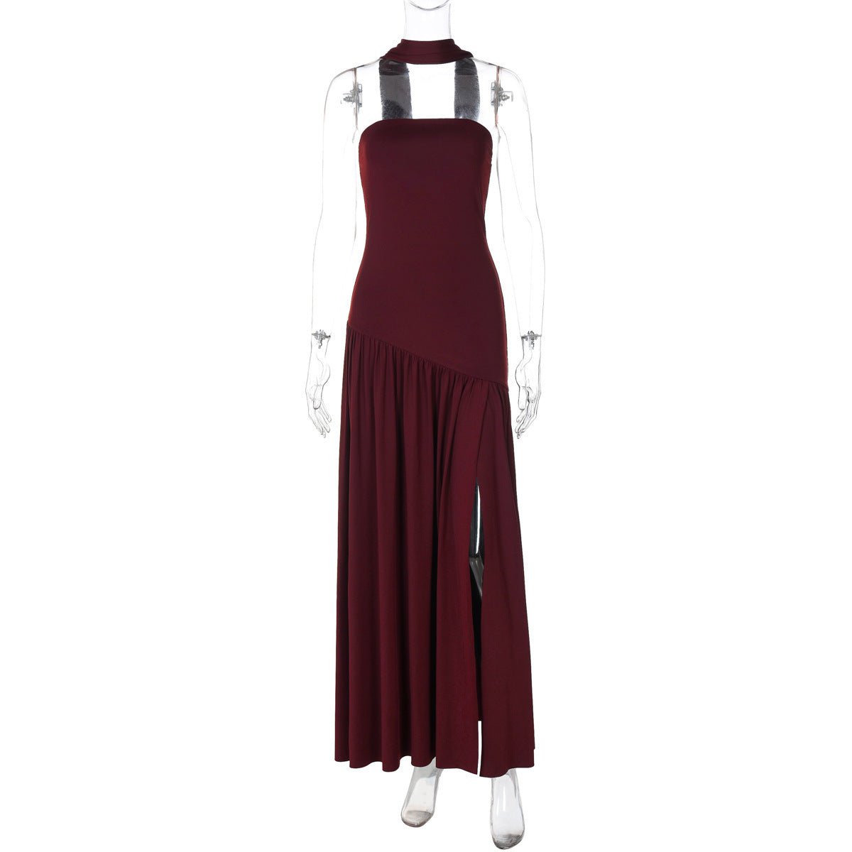 Monochrome Asymmetric Maxi Dress - Black and White High Slit Dress with Scarf (Wholesale)