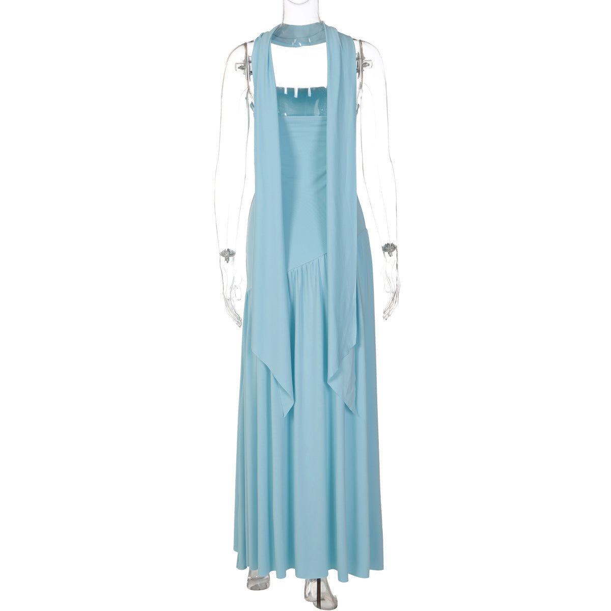 Monochrome Asymmetric Maxi Dress - Black and White High Slit Dress with Scarf (Wholesale)
