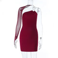 Asymmetric One-Shoulder Mesh Sleeve Mini Dress with Metal O-Ring Hardware - Wholesale & Low MOQ